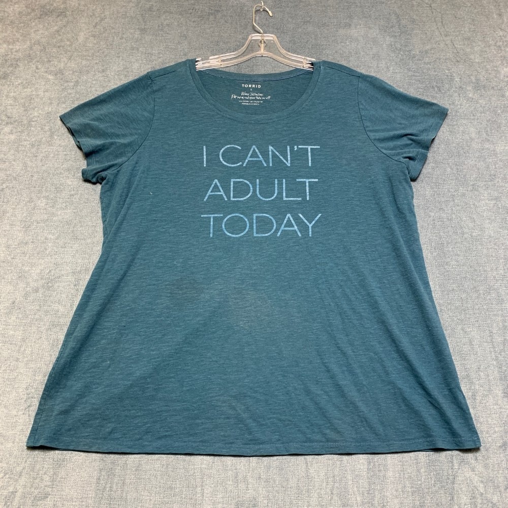 Torrid T-Shirt Womens 3 Teal Blue I Can't Adult Today Knit Cotton Everday Wear